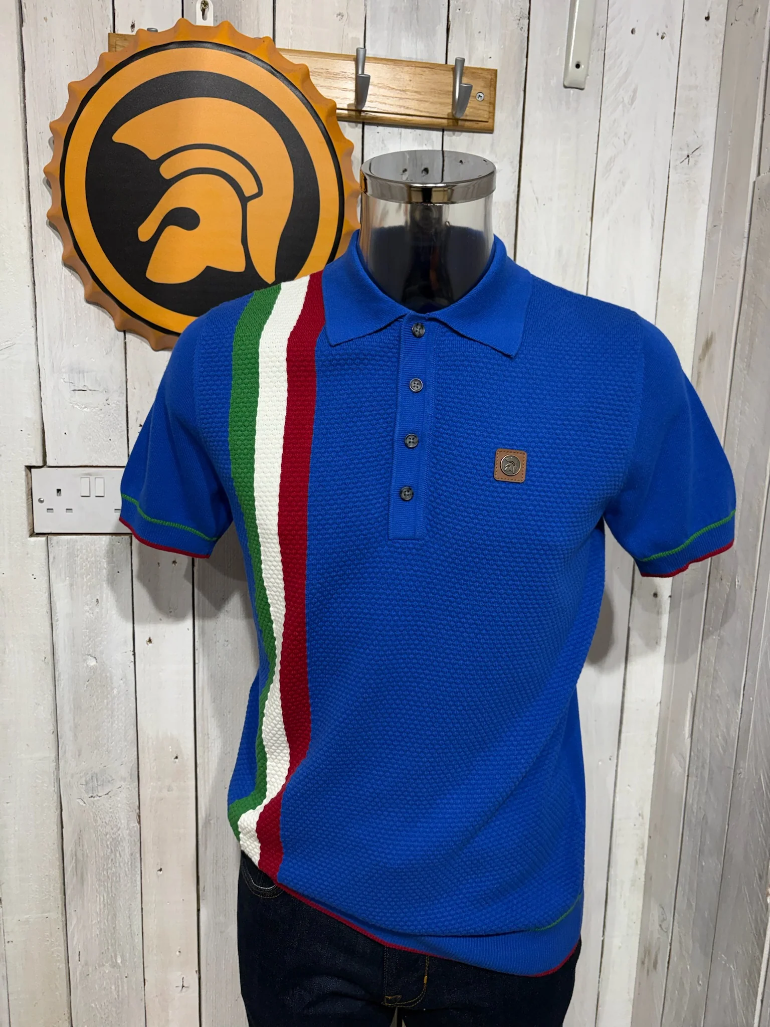 Trojan Racing Stripe Fine Gauge Knit - Cobalt (Italia)