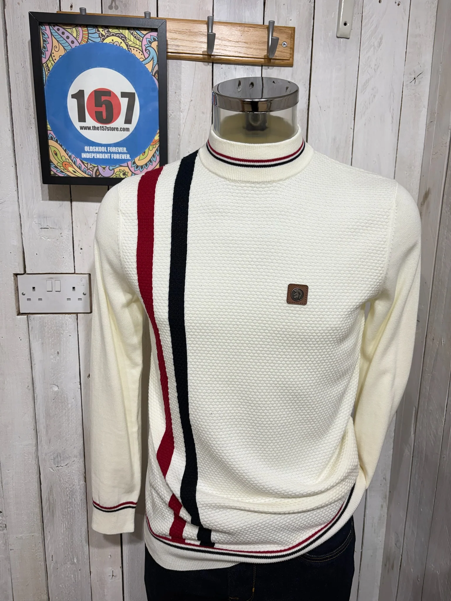 Trojan Racing Stripe Waffle Knit - Ecru
