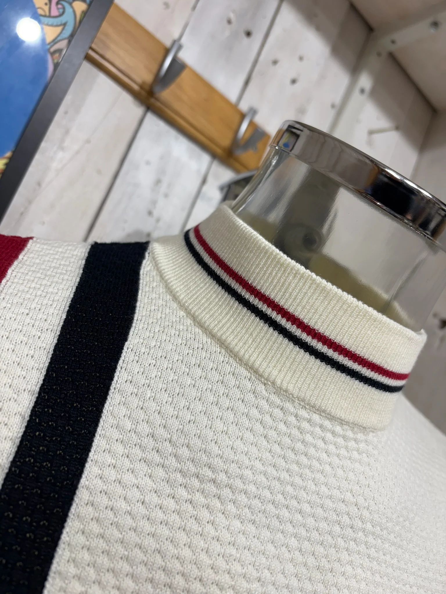 Trojan Racing Stripe Waffle Knit - Ecru - Image 3