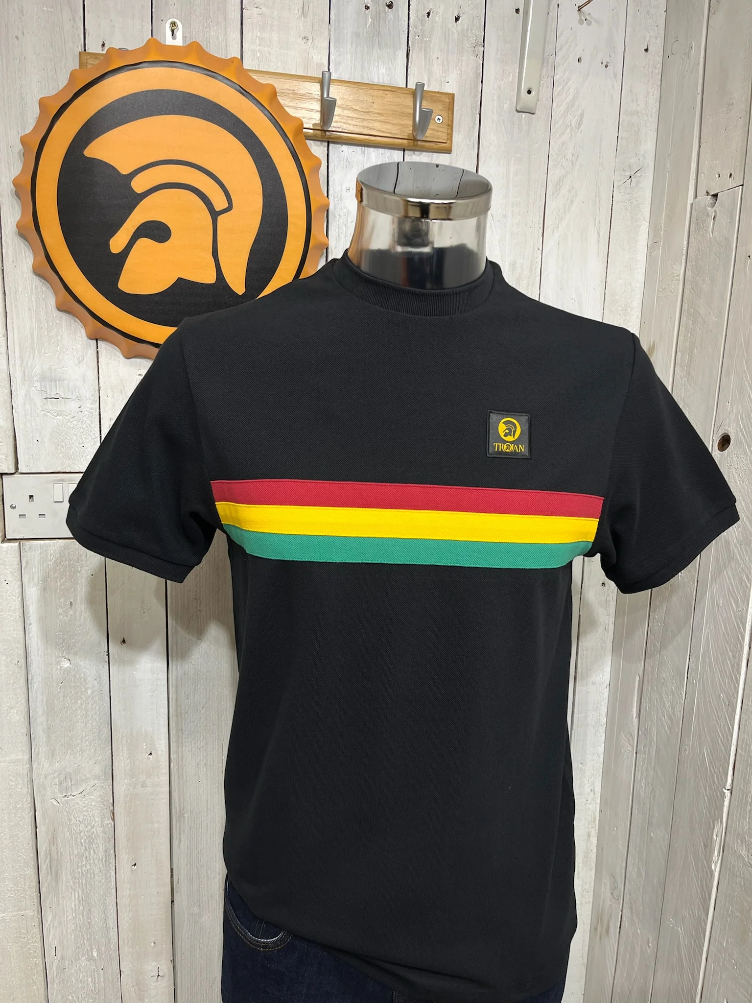Trojan Retro Stripe Pique Tee - Black