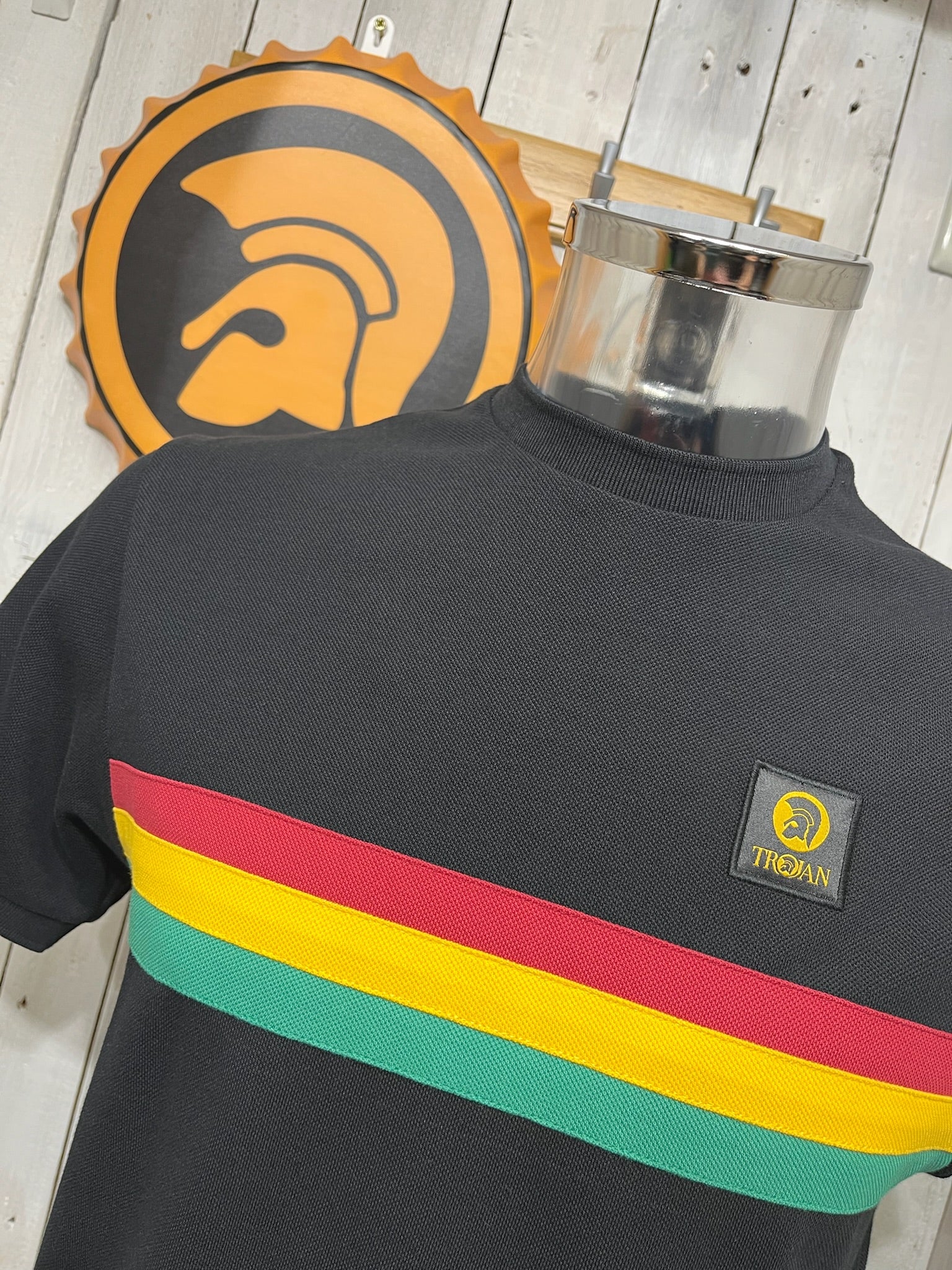 Trojan Retro Stripe Pique Tee - Black - Image 2