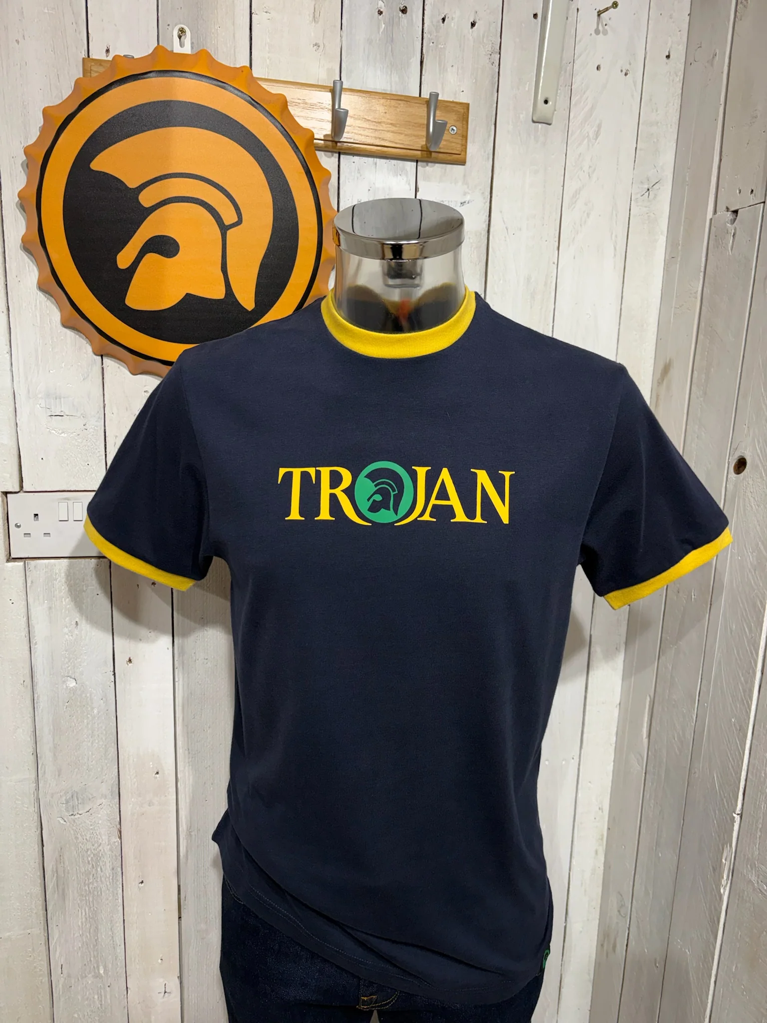 Trojan Script Logo Ringer Tee - Navy
