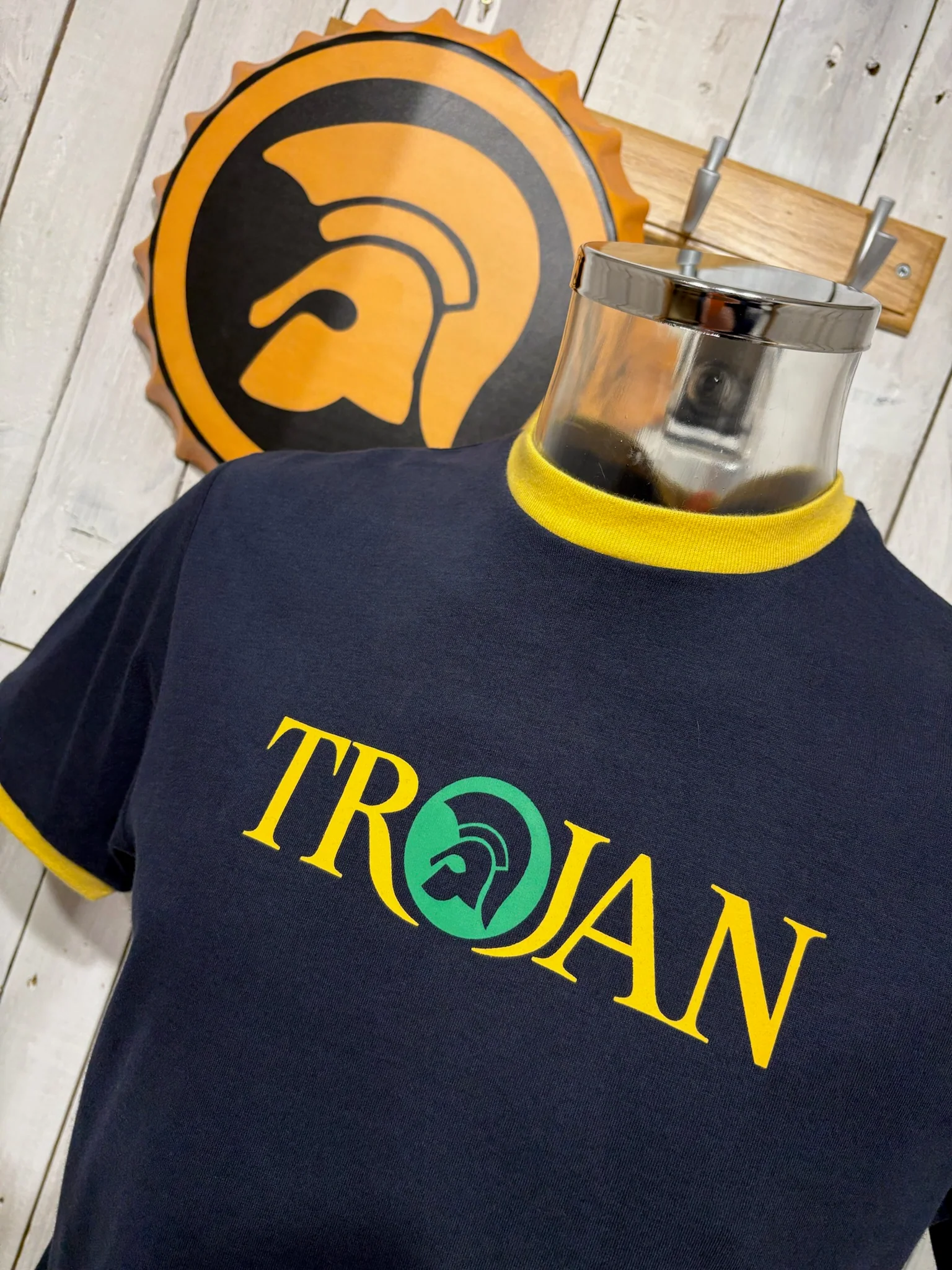 Trojan Script Logo Ringer Tee - Navy - Image 2