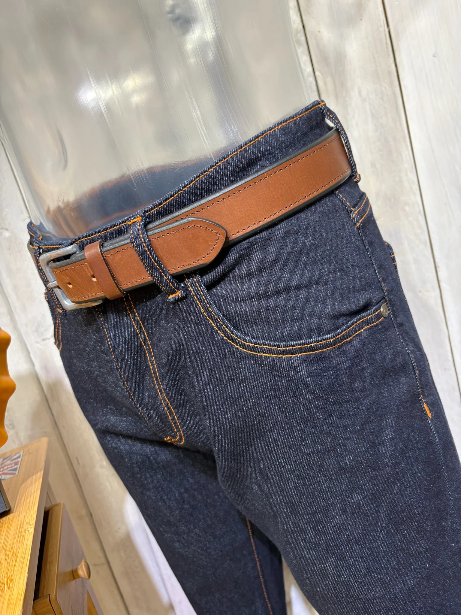 Trojan Signature Orange Stitch Zip Fly Jeans - Rinse - Image 10