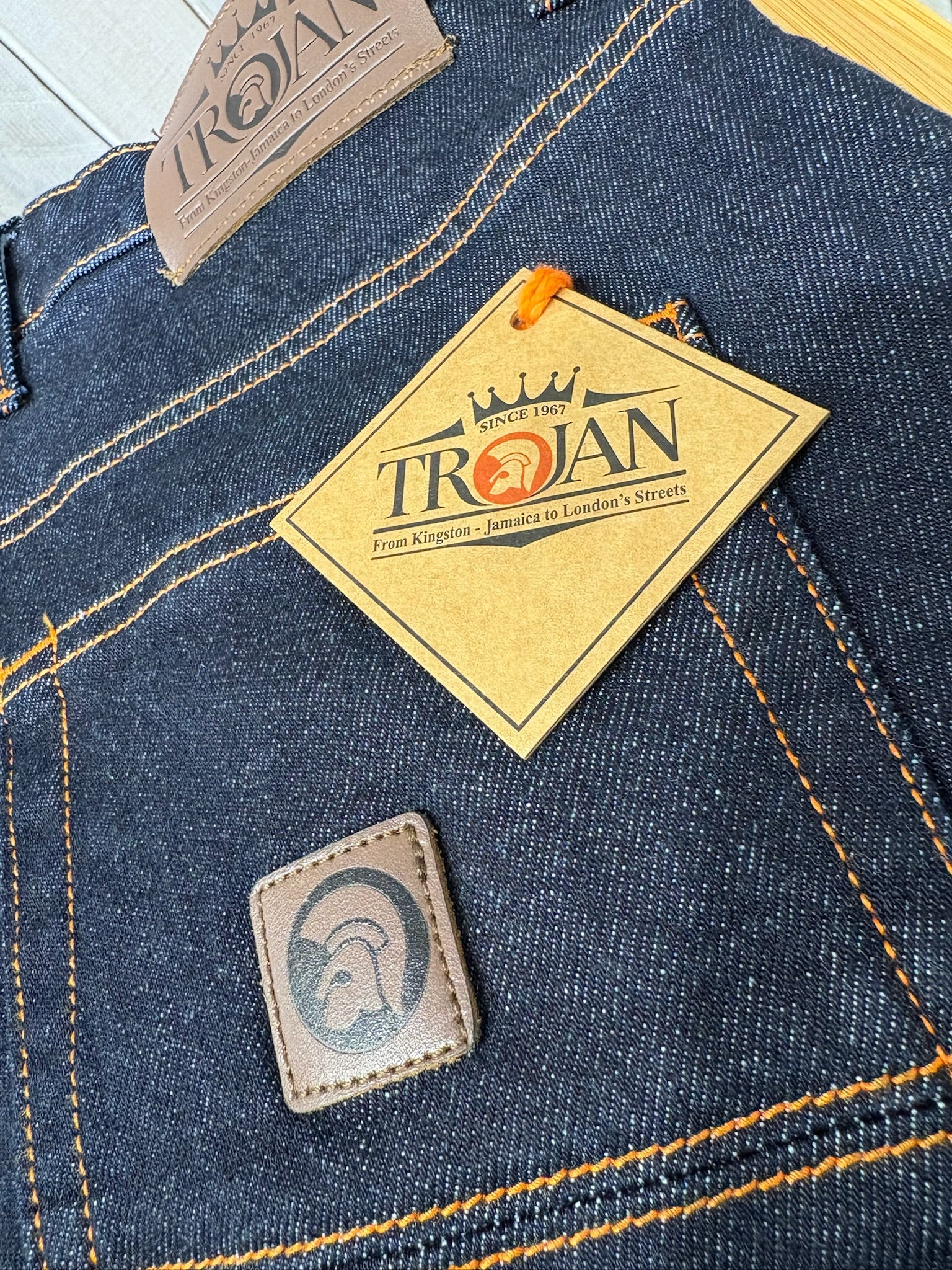 Trojan Signature Orange Stitch Zip Fly Jeans - Rinse - Image 12