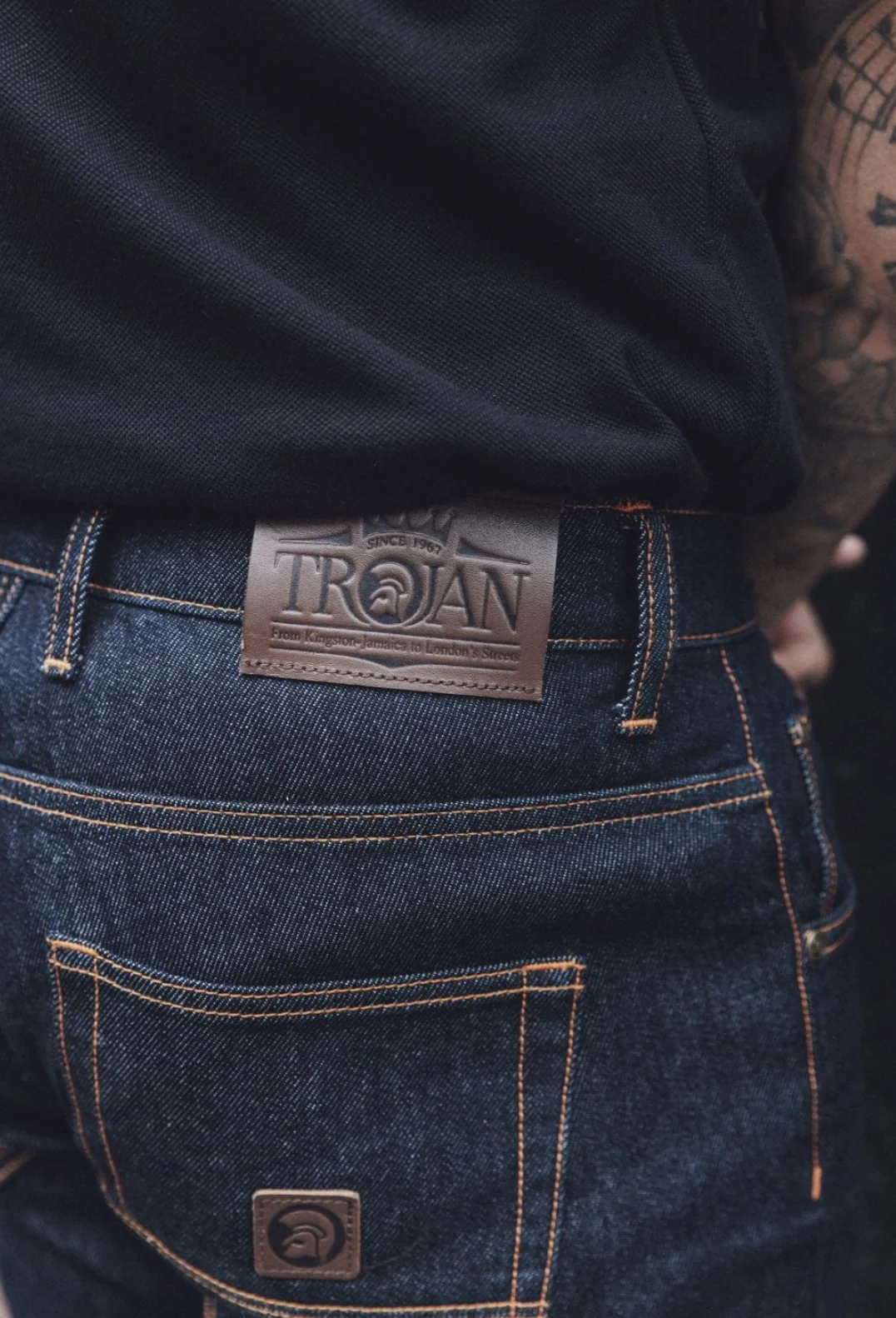 Trojan Signature Orange Stitch Zip Fly Jeans - Rinse - Image 6