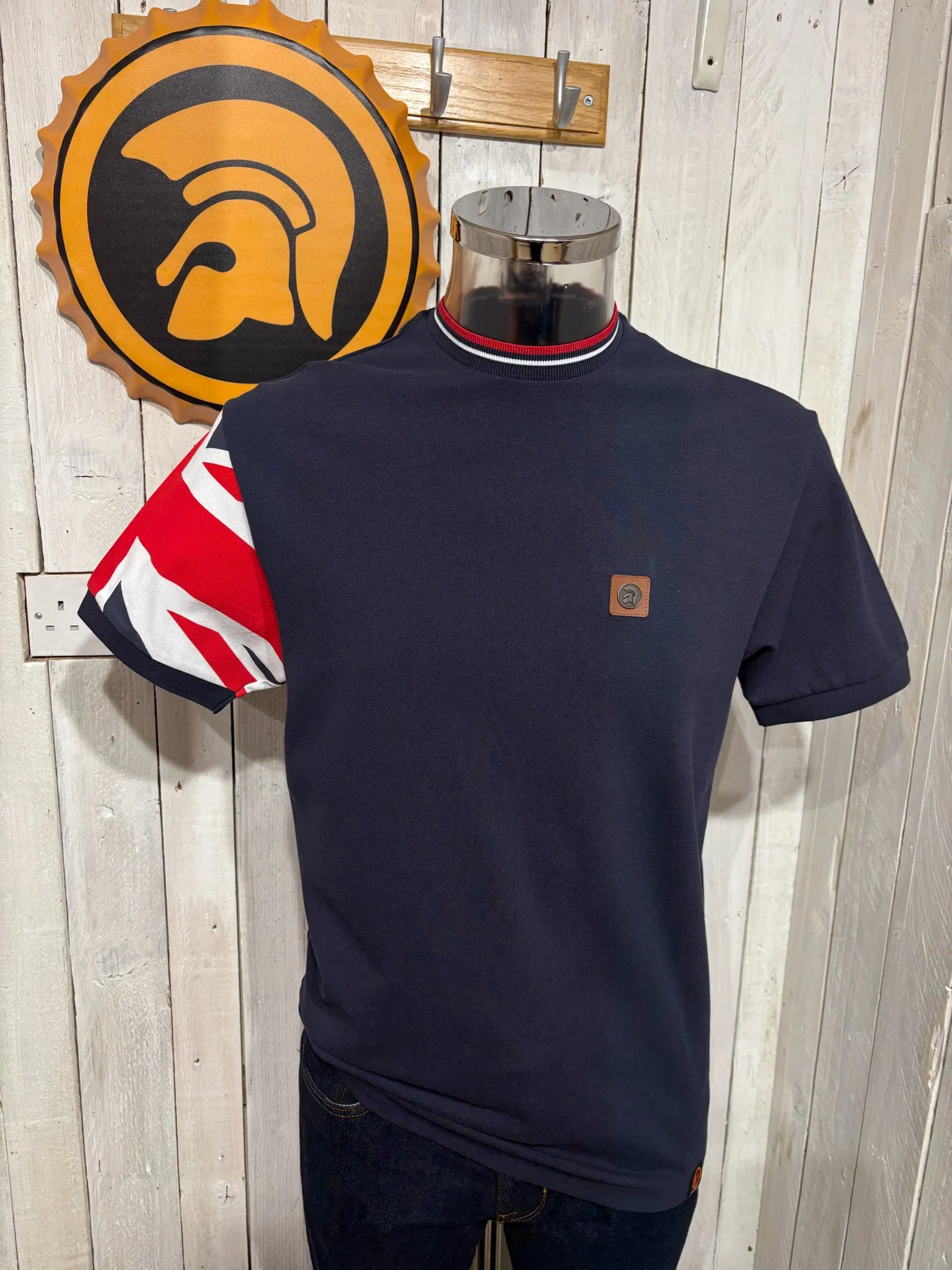 Trojan Sleeve Pique Ringer Tee - Navy