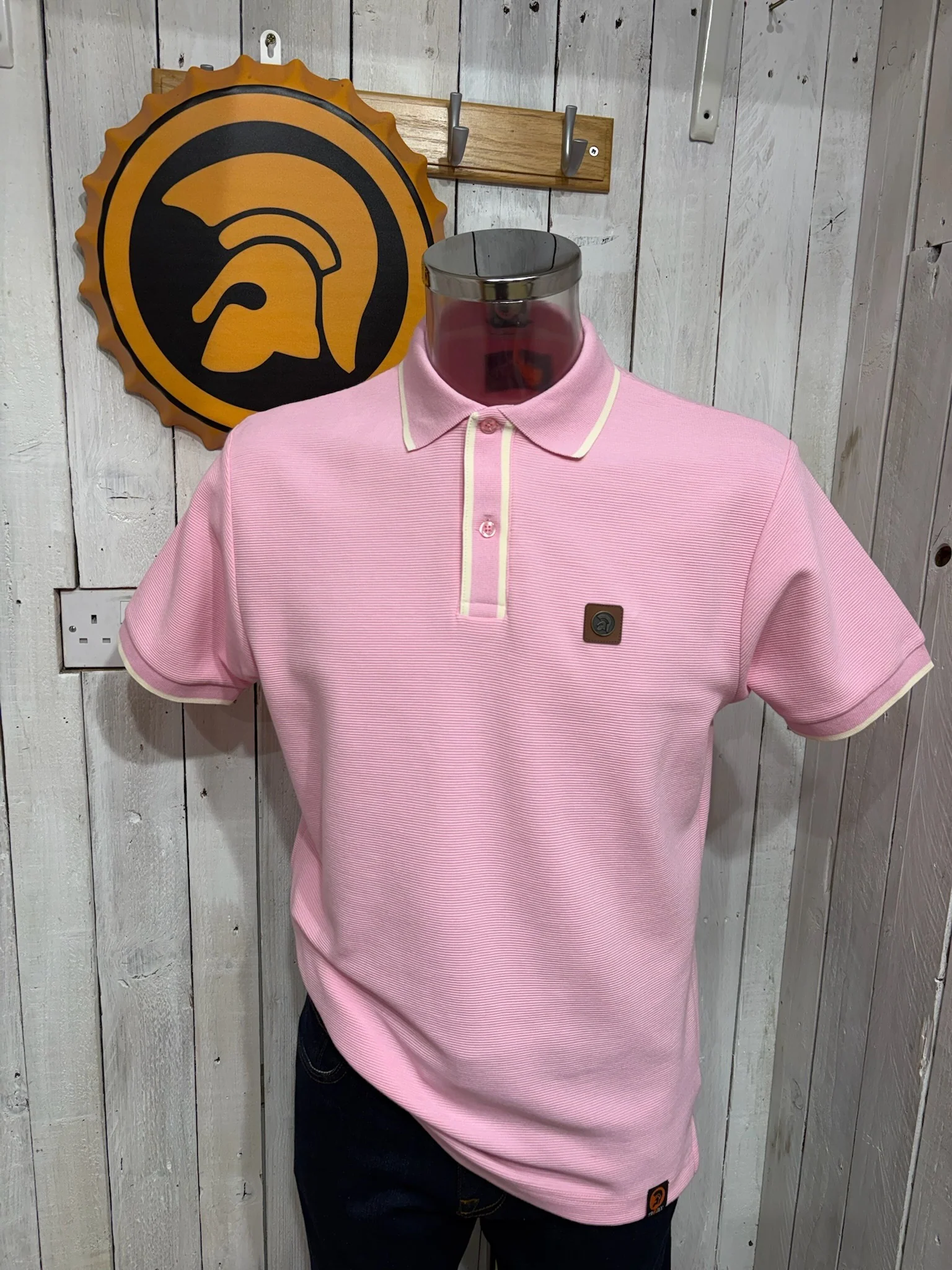 Trojan - 50s Trim Rib Texture Polo - Pink - Image 2