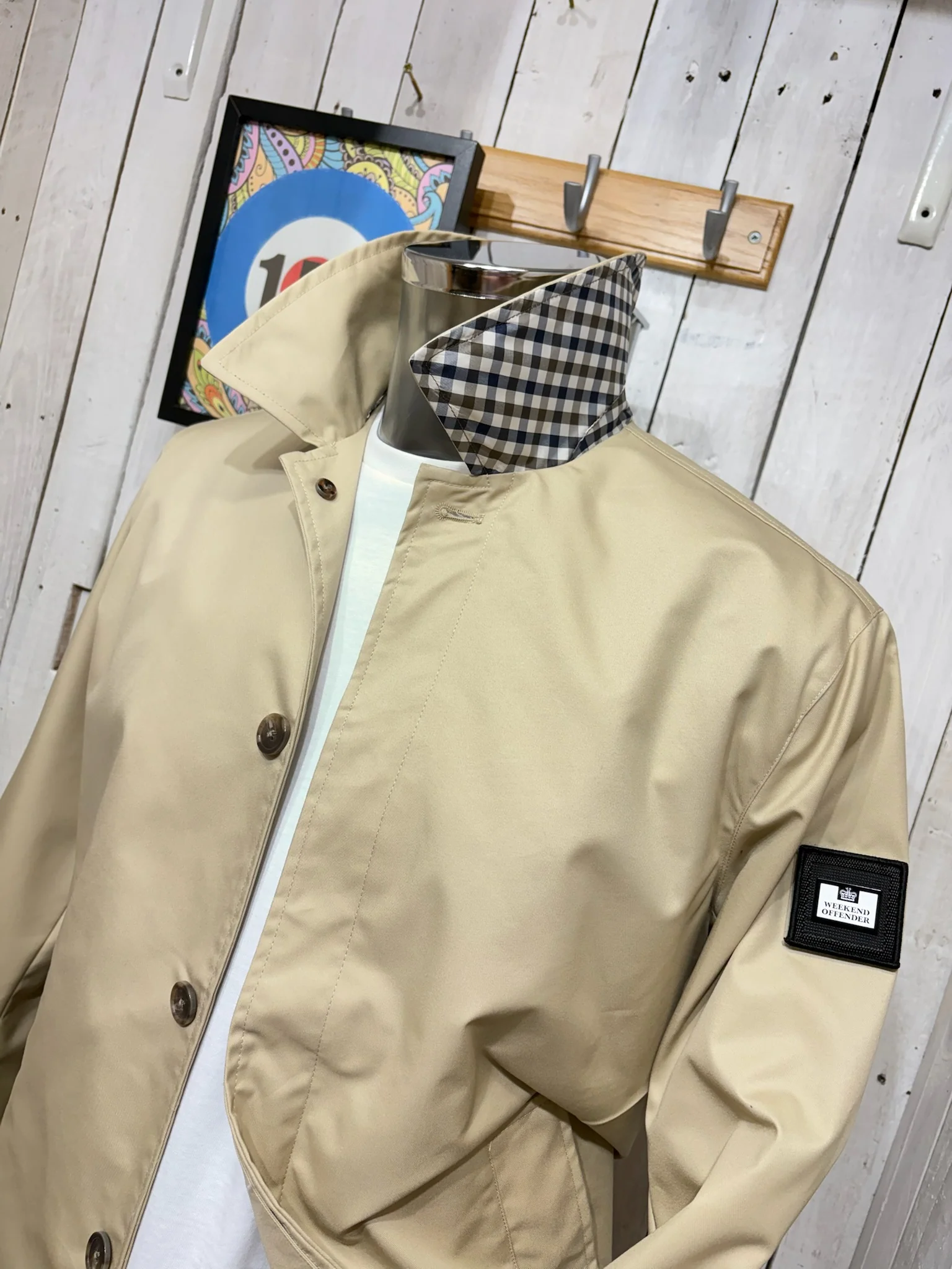 Weekend Offender Whitehouse Mac Jacket - Stone (House Check) - Image 2